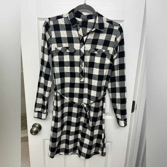 Flannel buffalo check shirt dress with tie belt - Picture 1 of 4